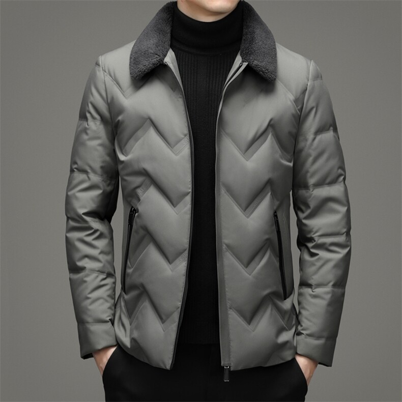 羽绒服男2024年新款冬季翻领商务休闲上衣中年爸爸装加厚保暖外套,男装羽绒服,钱塘6003（原4033）