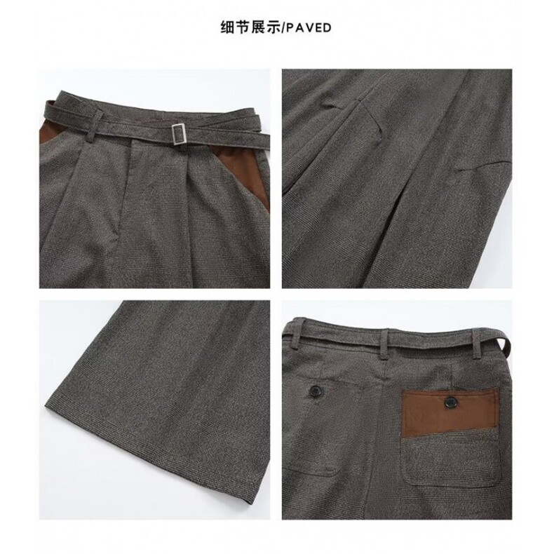 美式复古老钱风千鸟格绑带垂感西装裤男宽松直筒小众休闲裤,男装西服套装,星座601-1