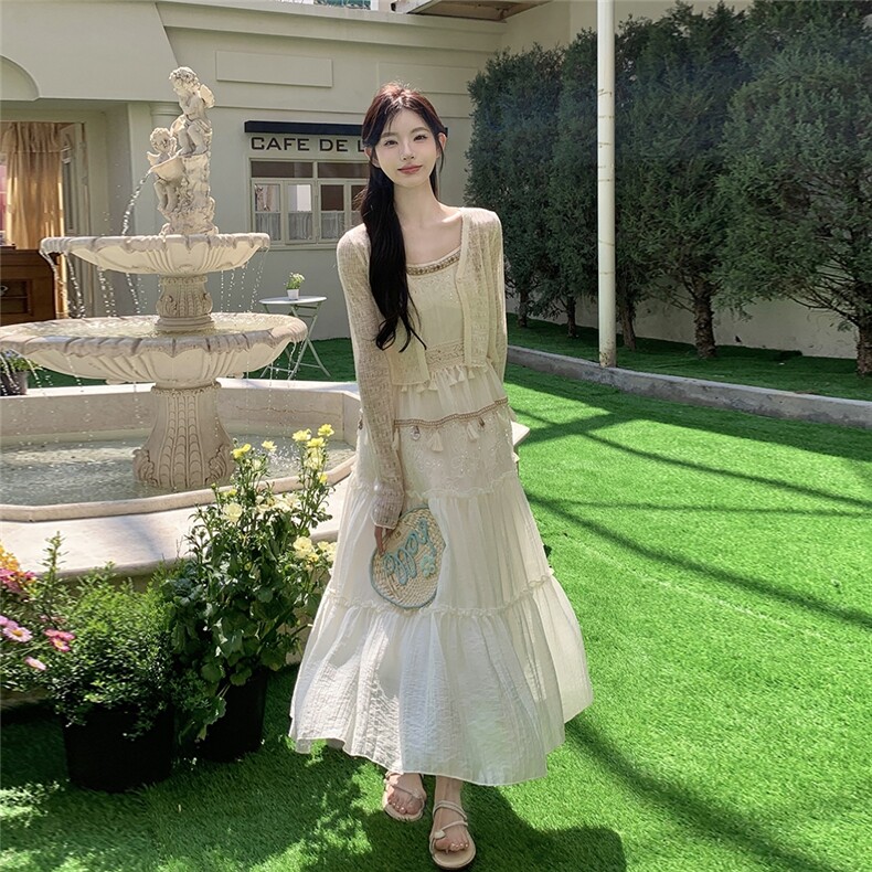 法式高级感短款小开衫女夏季2025新款设计感高腰吊带裙,女装连衣裙,维壹
