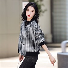 秋季新款千鸟格短外套女2022年春秋时尚修身小个子高端夹克现货！，女装短外套，一安秀