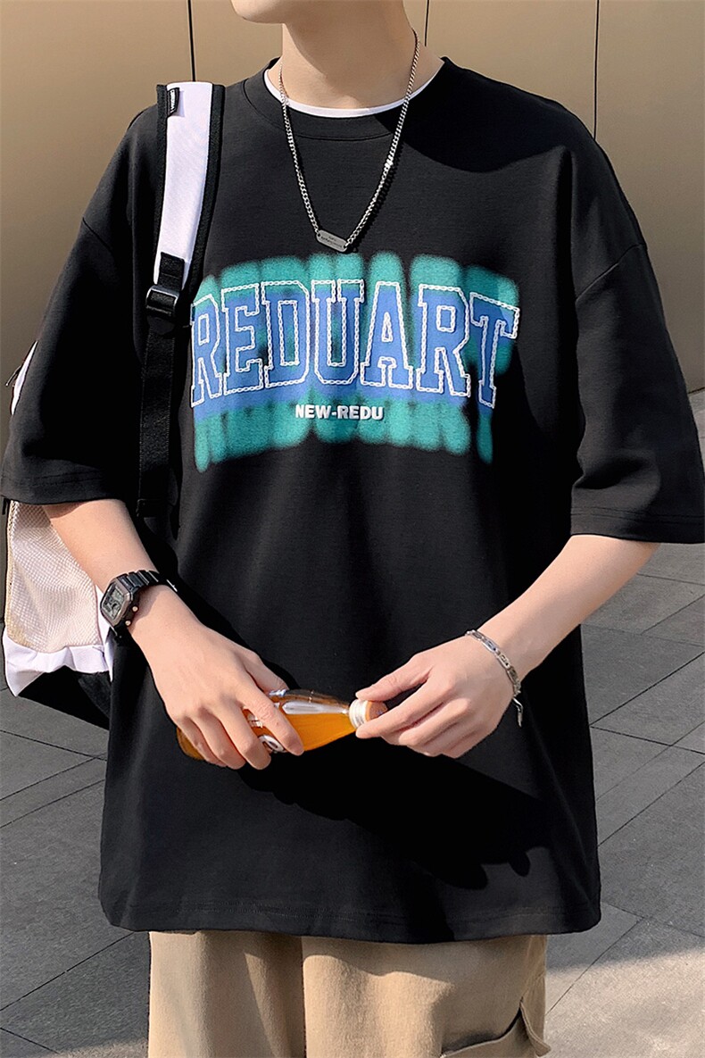 得物抖音40支双纱高品质运动半袖印花纯棉短袖T恤男女T7196-P40,男装T恤,电商A441-1
