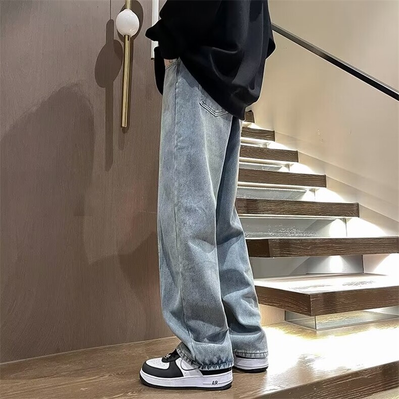 复古牛仔裤男直筒宽松秋冬加厚阔腿美式高街裤子RN252-p40加绒50,男装牛仔裤,星座1008