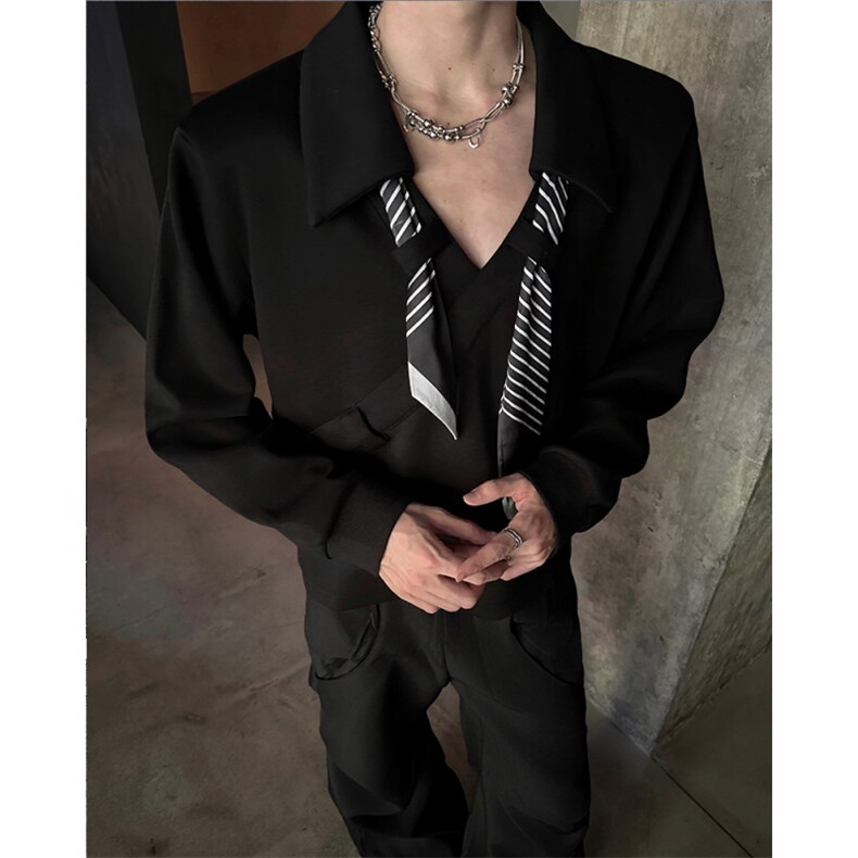 现货25秋冬男士拼接套头丝巾设计感卫衣翻领衬衫cs210-p78,男装衬衫,电商B288