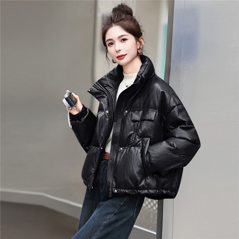 高端柔软蛋白皮时尚羽绒服女免洗立领皮衣时尚韩版时尚2026冬新款,女装羽绒服,意芙