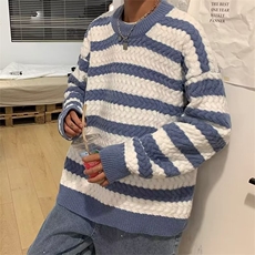 条纹毛衣男士秋冬季慵懒风高级感日系宽松加厚针织衫MY724-P42，男装针织衫/毛衣，星座208-5