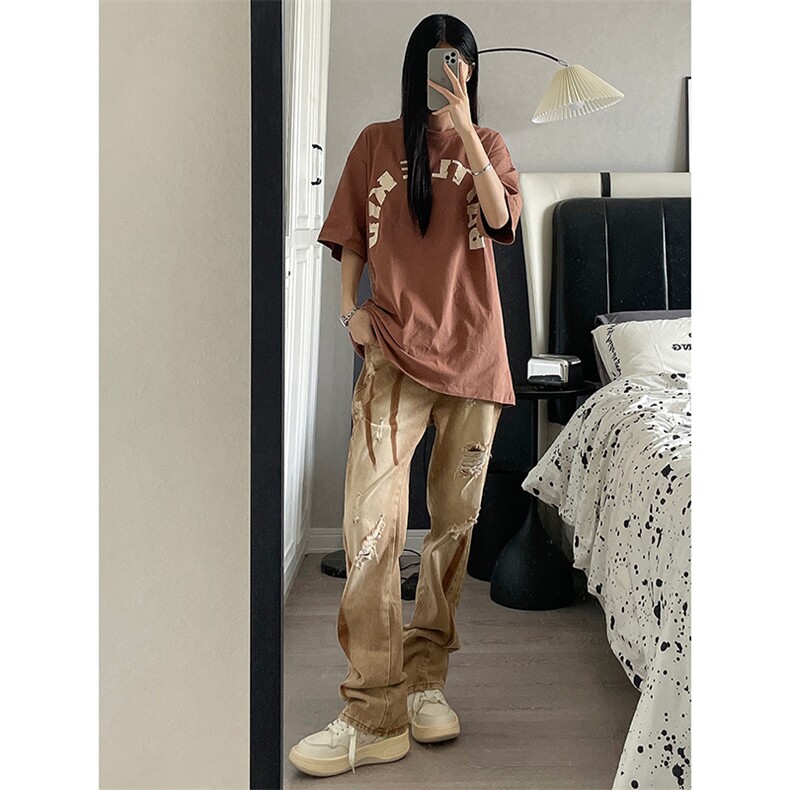 B221美式ins高街小众个性男女破洞牛仔裤LK23001-P65控88,男装牛仔裤,电商B221