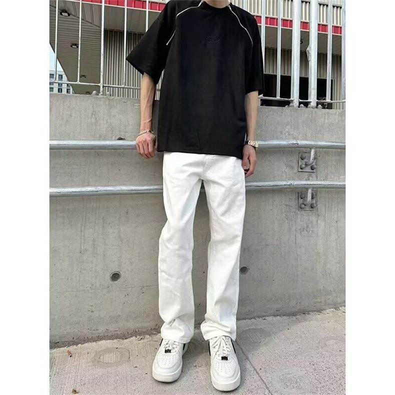 潮窄版阔腿直筒牛仔裤男女夏季新款高腰宽松显瘦小个子垂感微喇裤,男装牛仔裤,星座506A