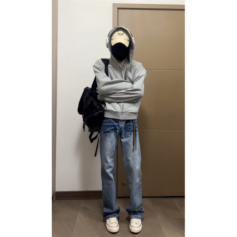 藏青色cleanfit底特律夹克外套男款春秋季美式复古短款潮牌棒球服,男装牛仔裤,星座1007（原301D）