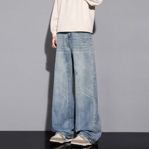 水洗直筒牛仔裤男宽松cleanfit阔腿百搭拖地长裤K216 P50图片