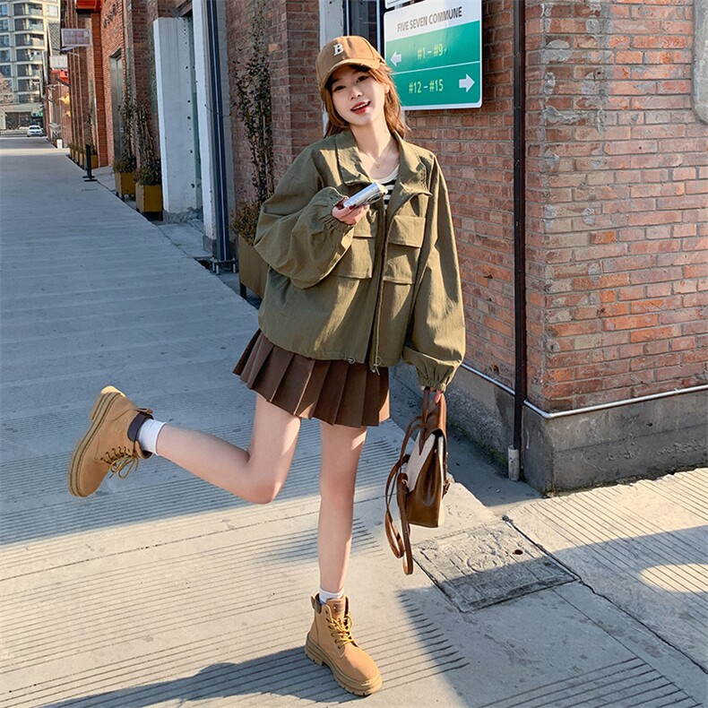 韩版宽松休闲工装短外套女春秋2025新款设计感炸街棒球服夹克上衣,女装短外套,浙宝208