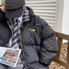 F614P88美式复古宽松防风面包服设计感拼接格子翻领棉服加，男装棉衣，星座512-6