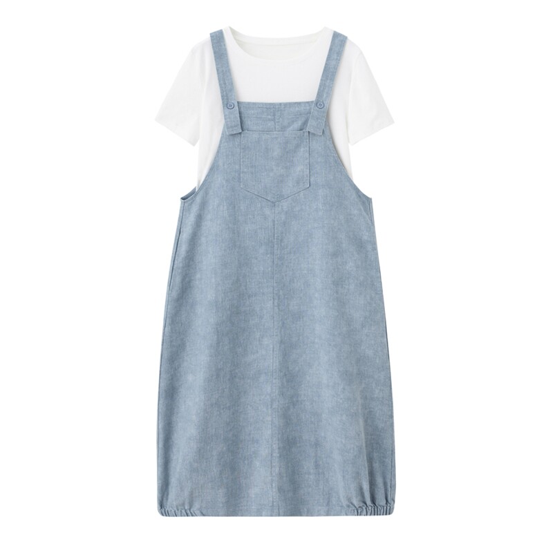 淡蓝色牛仔背带连衣裙两件套女夏季巨好看学院风减龄韩系套装chic,女装套装/套裙,慧尚依恋