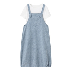 淡蓝色牛仔背带连衣裙两件套女夏季巨好看学院风减龄韩系套装chic，女装套装/套裙，慧尚依恋