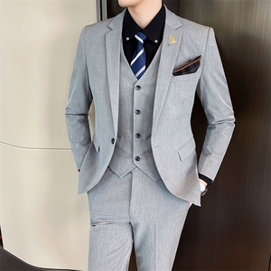 西服套装男西装男士商务休闲职业装修身新郎伴郎结婚三件套礼服潮图片