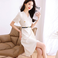 高端精致连衣裙腰带女夏高级感气质名媛通勤收腰显瘦欧美大牌包臀，女装连衣裙，海爱依仁