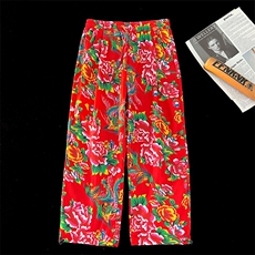 控价49东北大花民族风牡丹花西裤休闲裤情侣过年战袍ZK566P-35，男装休闲裤，电商A128