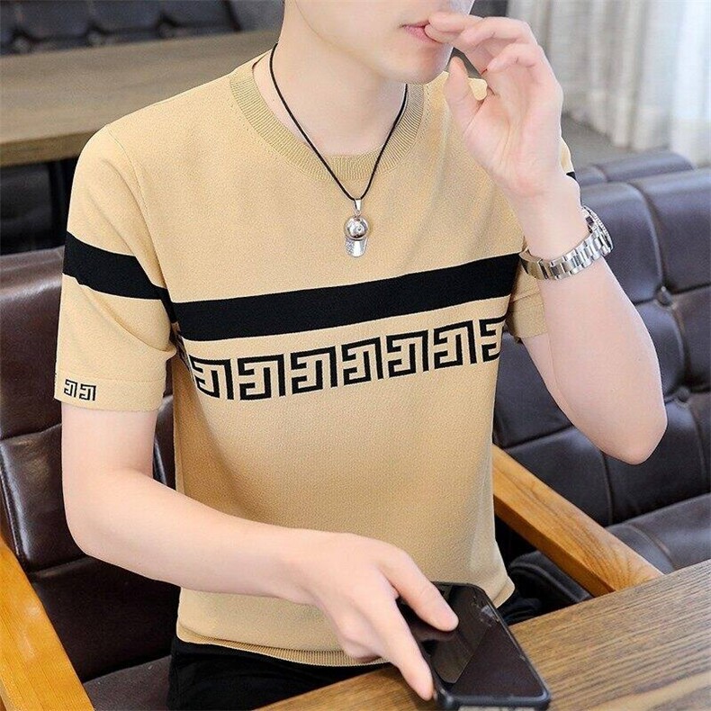 7948-P55夏季休闲时尚短袖毛衣男打底衫欧货T恤潮牌针织衫,男装T恤,电商D310B-1