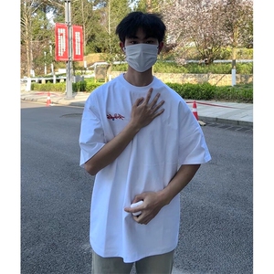 万针全刺绣工艺抖音得物高品质260克重磅纯棉双纱美式高街短袖T恤图片