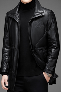 DLSN8128羽绒皮衣男头层绵羊皮白鸭绒羽绒服皮风衣P1400图片