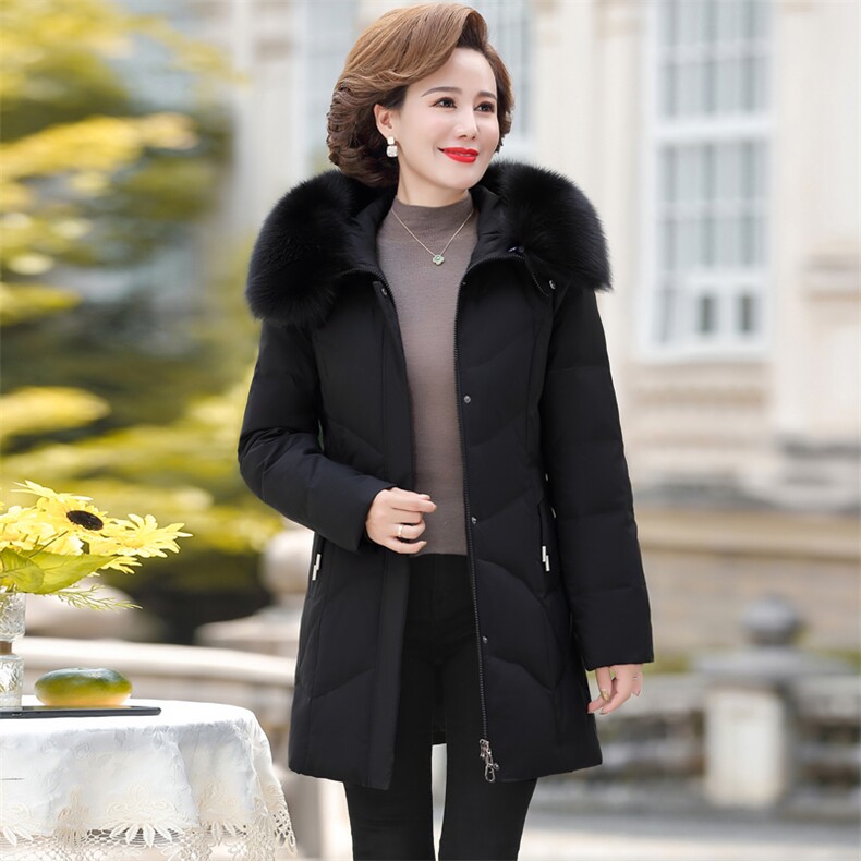 中年妈妈冬装连帽羽绒服40岁50中老年女秋冬洋气中长款白鸭绒外套,男装羽绒服,电商B212（原钱塘6029）