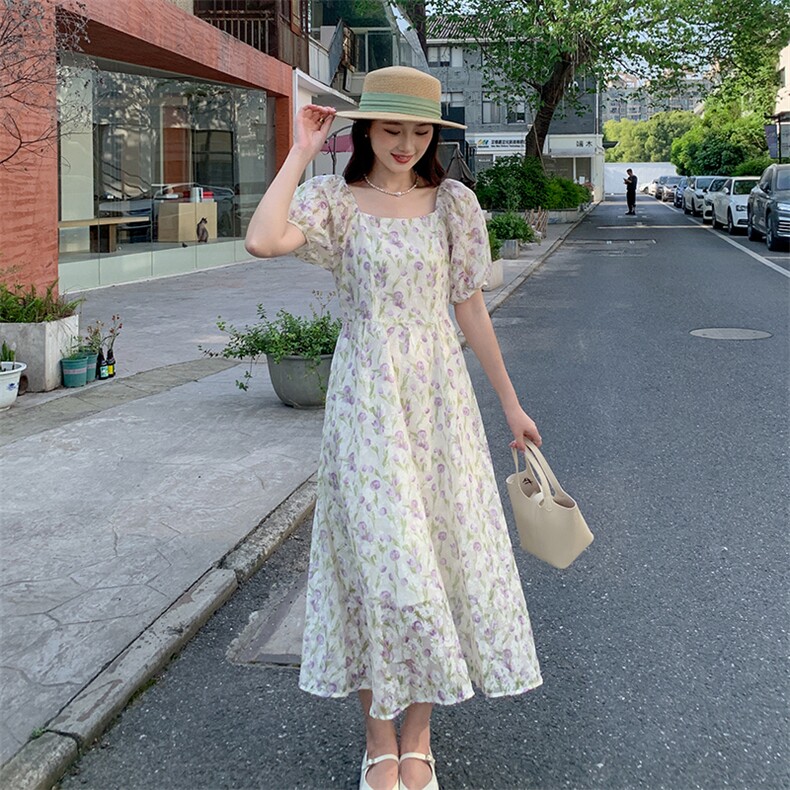标准法式风情浪漫花色碎花连衣裙,女装连衣裙,MQ
