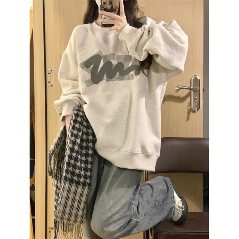 Q0114-P45圆领灰色高级感基础款卫衣秋冬宽松美式复古长袖上衣,男装卫衣,星座617A-2