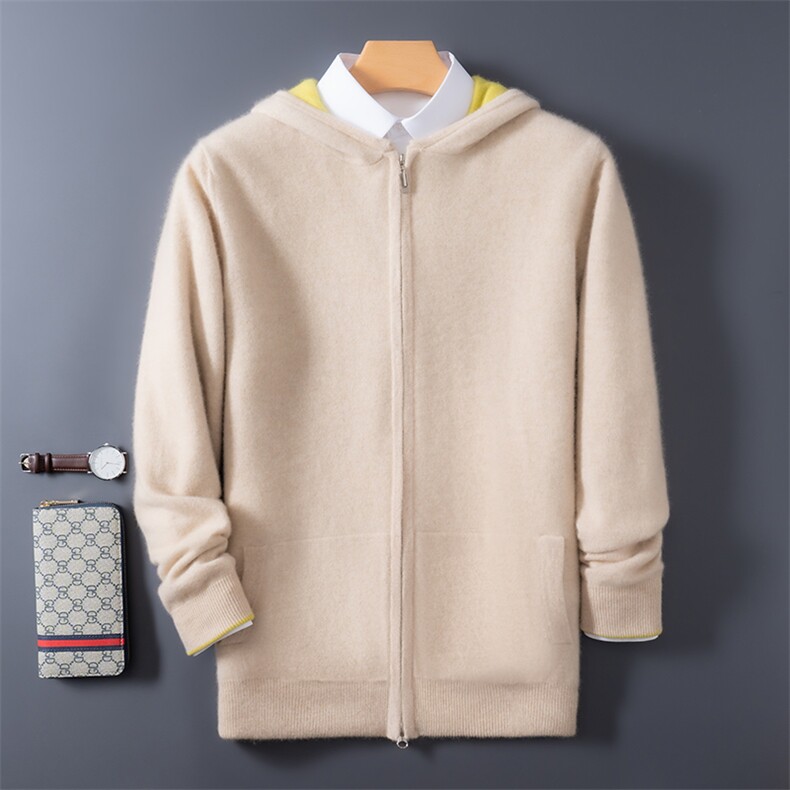 2025秋冬百搭叔叔建议带帽开衫针织羊绒衫，男装羊绒套衫，艾驰羊绒