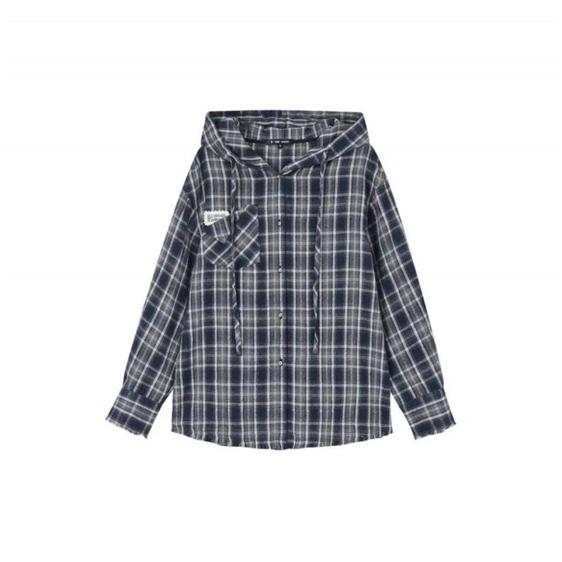 网图慎用孟子义同款格子连帽衬衣防晒透气小众上衣CS4569P55，男装防晒衣，电商A128