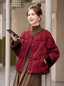 设计感立领拼接羽绒服女2025年冬季新款小个子白鸭绒短款图片