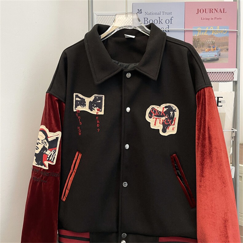 美式复古高街撞色拼接绣贴布夹克男女痞帅宽松休闲百搭棒球服潮牌,男装夹克,星座410-6（原星座1304-1）