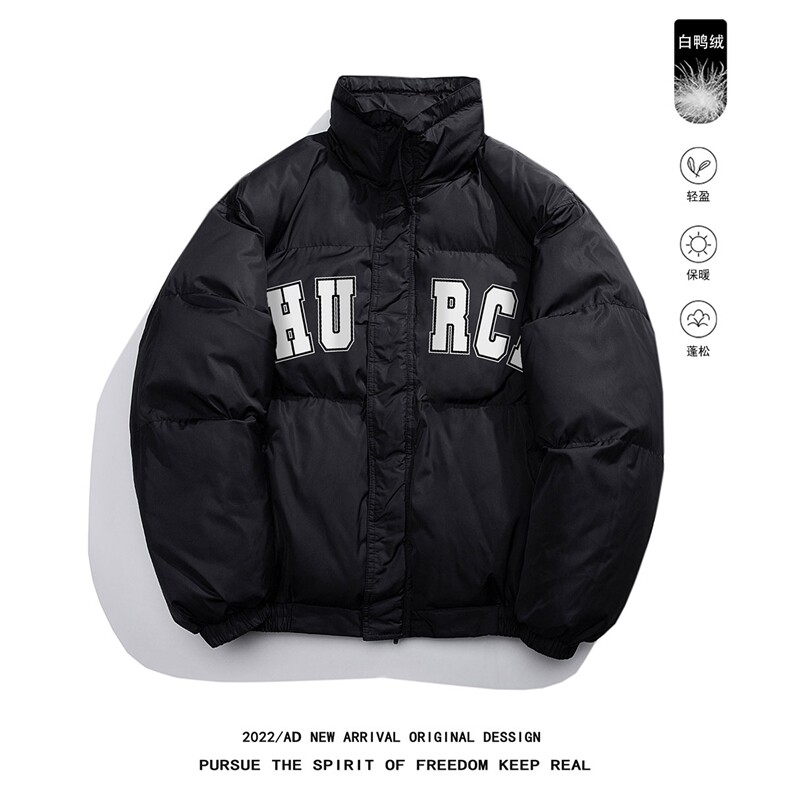 白鸭绒白底冬季潮流印花抽绳设计立领羽绒服YR213P195控258,男装羽绒服,电商A247-1