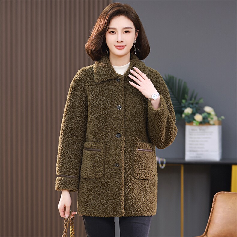 2023秋冬新款仿羊羔毛外套女短外套上衣皮毛一体，女装羊羔毛/颗粒绒，伊满意