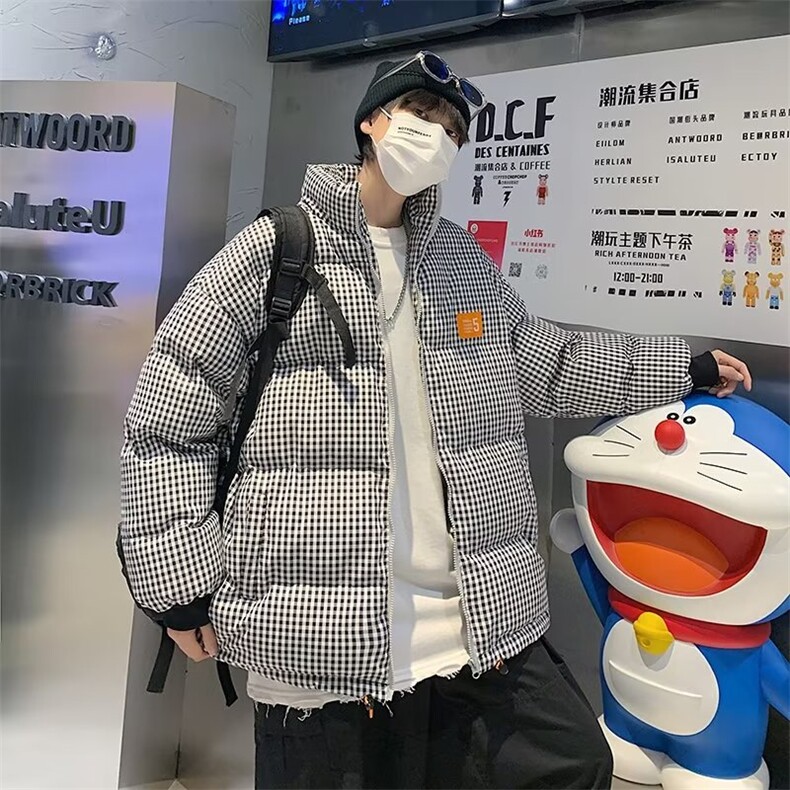 加绒加厚冬款男棉服条纹格子立领棉袄保暖面包服外套MA541P68,男装棉衣,星座1013-1