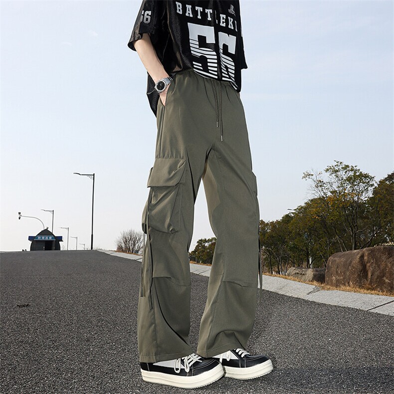 8XL-M 工装裤男冰丝垂感降落伞速干休闲阔腿美式运动裤夏K9134P48图片