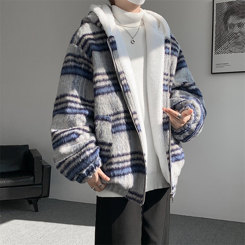 秋冬款格子款羊羔毛棉服加绒连帽加厚外套  A071-5024-P118图片