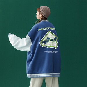中性风秋装新品潮流时尚印花宽松衔接夹克棒球服外套G110 P65控88图片