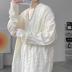 8XL-M麻花毛衣男休闲大码慵懒风情侣圆领针织衫线衣外套MY1512P65，男装针织衫/毛衣，电商B238