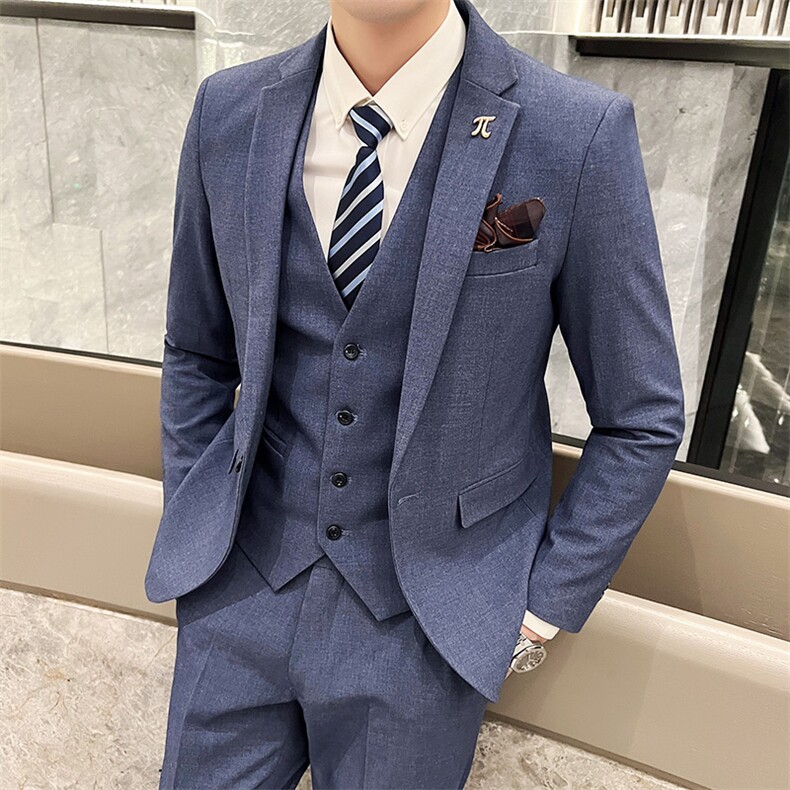 专业西服工厂永不断货男商务休闲大码西服套装三件套1818-P210图片