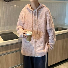 高级感开衫毛衣男ins高街连帽镂空针织衫夏季薄款防晒情侣装外，男装防晒衣，星座1013