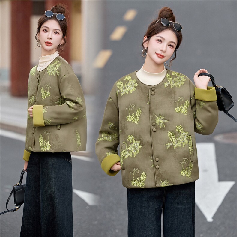 2025冬装新款刺绣优雅轻薄棉衣,女装棉衣/棉服,伊仟回