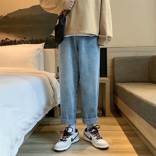 主推蓝色牛仔裤宽松直筒哈伦裤子男韩版潮流潮牌阔腿裤kz89-p38，男装牛仔裤，星座1008-2