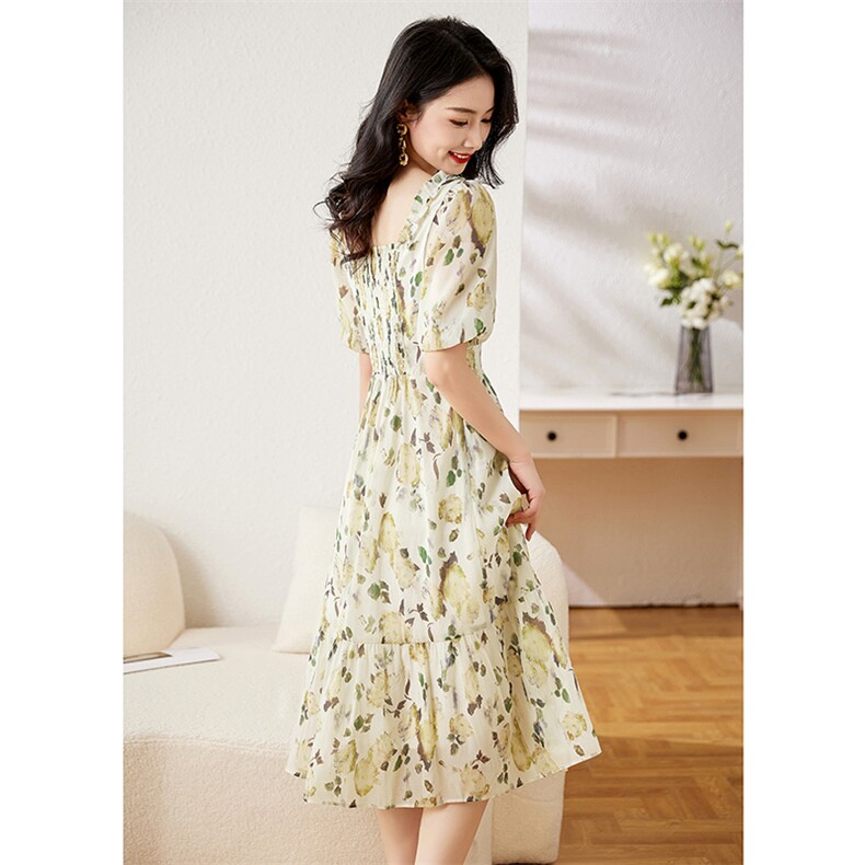 【空姐昕怡专享】伊芙丽2024春装浪漫泡泡袖仙感碎花连衣裙，女装连衣裙，牡丹诺