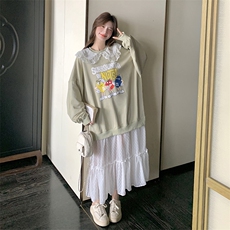 现货春秋绿色卡通拼接卫衣裙1008P135K198，女装连衣裙，2C176