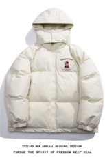 白底冬季时尚百搭宽松字母印花潮流连帽棉服外套MY213P115控158，男装棉衣，电商A247-1