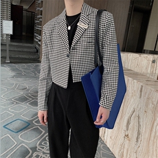 春装新款韩版网红小众短款千鸟格西装上衣外套男XZ051-P115控135，男装西服套装，电商B267