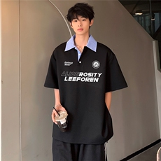 休闲时尚潮牌日系复古男女同款POLO衫假两件短袖T恤上衣T88-P48，男装T恤，电商C307