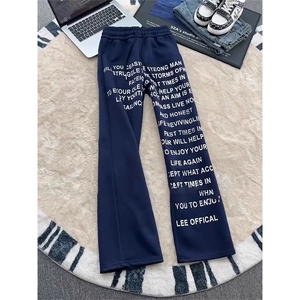 字母印花美式直筒卫裤男高街vibe裤子休闲阔腿长裤春季LCK155-P39图片