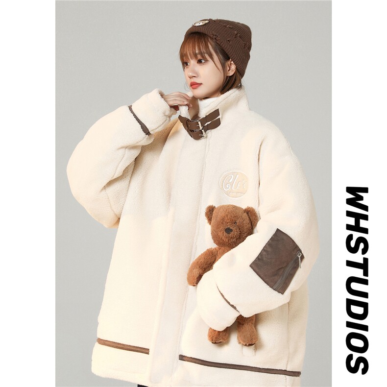 中性风皮毛一体刺绣羊羔毛棉衣男装加厚冬装棉服外套G1037P128男，男装棉衣，电商A339