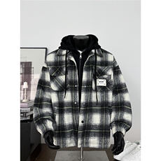 【现货】秋新款假两件高级感格子潮牌夹克呢外套705-1-W8865-P85，男装夹克，星座705-1
