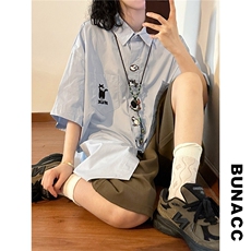 日系复古刺绣领衬衫男女夏季学院风宽松百搭衬衣，男装衬衫，星座506A